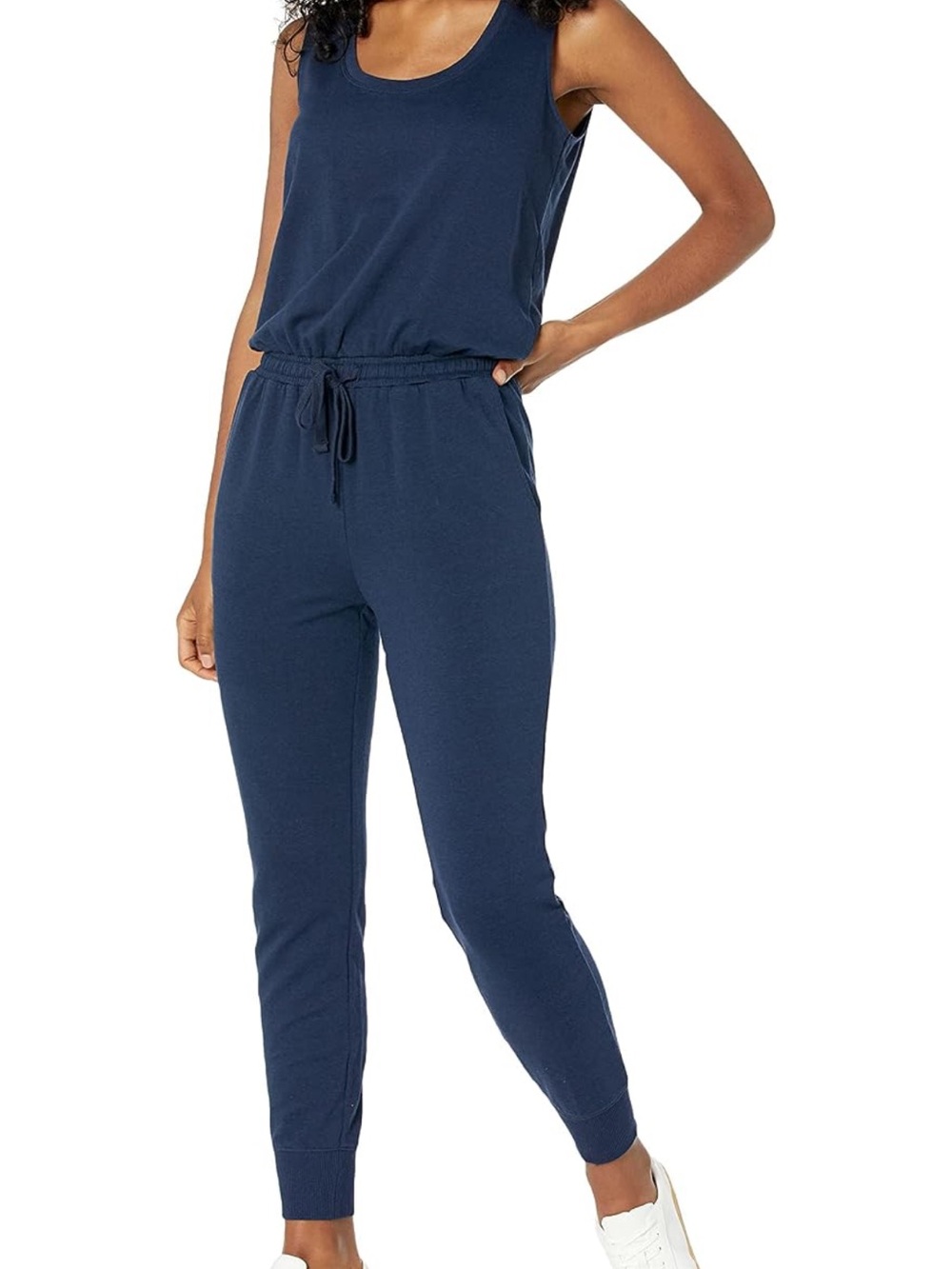 Amazon Essentials Women's Sleeveless Knit Drawstring Jumpsuit Jogger Navy XS